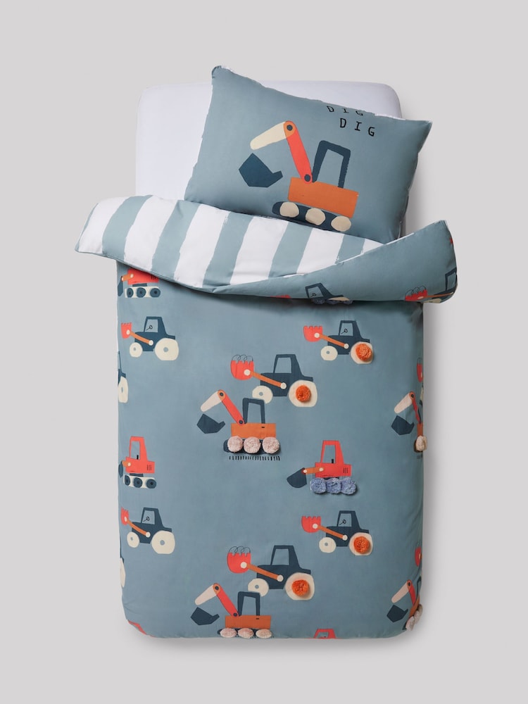 Diggers With Poms Duvet Cover and Pillowcase Set - Image 4 of 6