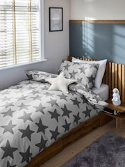 Grey Stars 100% Cotton Printed Bedding Duvet Cover and Pillowcase Set - Image 2 of 7