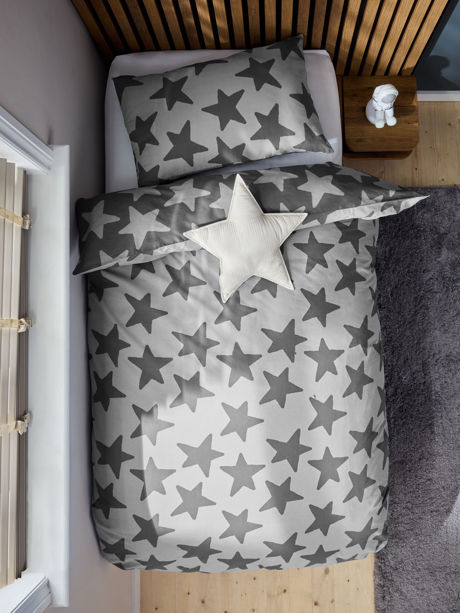 Buy Grey Stars 100% Cotton Printed Bedding Duvet Cover and