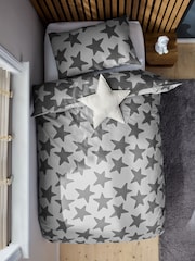 Grey Stars 100% Cotton Printed Bedding Duvet Cover and Pillowcase Set - Image 4 of 7