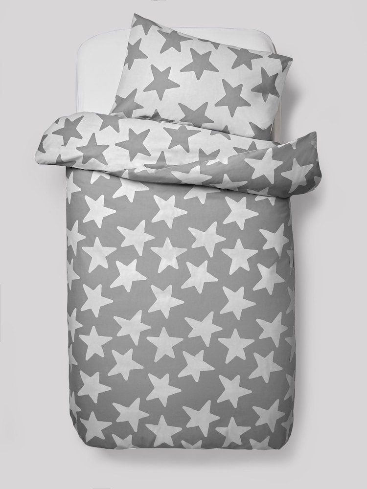 Grey Stars 100% Cotton Printed Bedding Duvet Cover and Pillowcase Set - Image 7 of 7