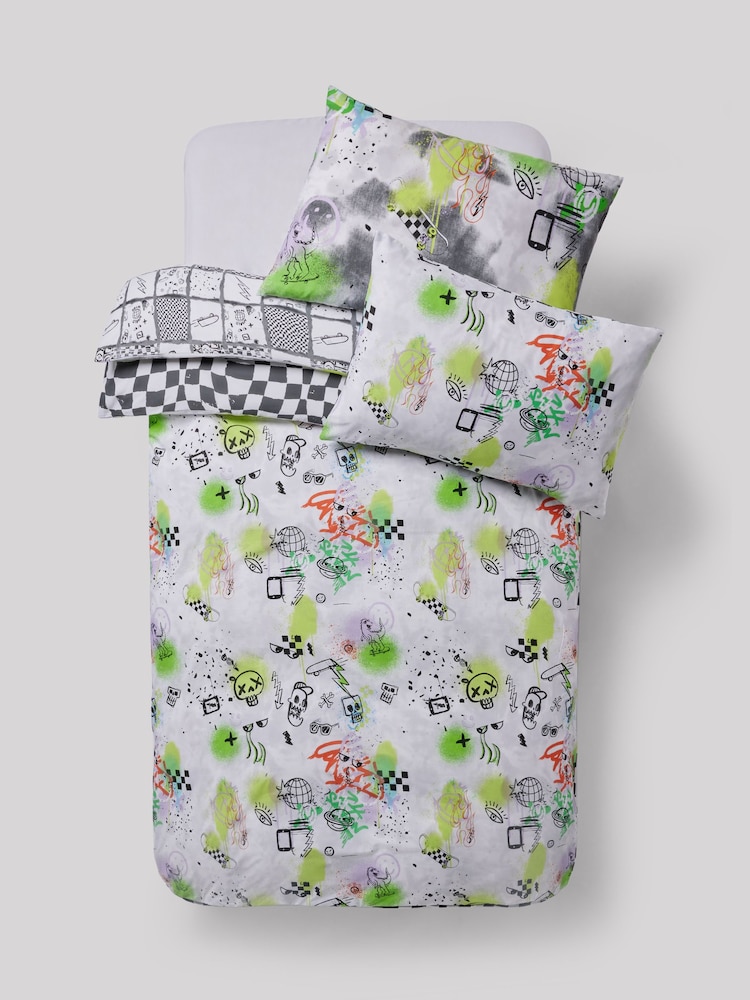 2 Pack Neon Graffiti Duvet Cover and Pillowcases Set - Image 5 of 8