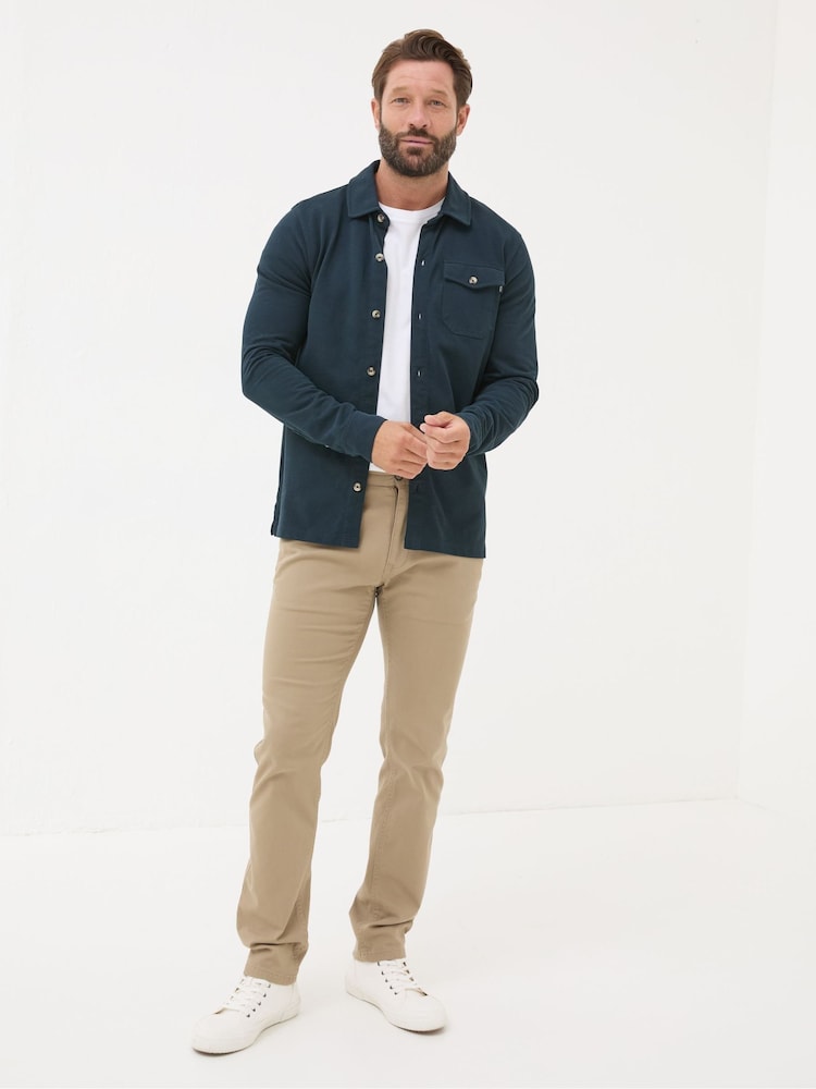FatFace Navy Blue Long Sleeve Pique Shirt - Image 1 of 5