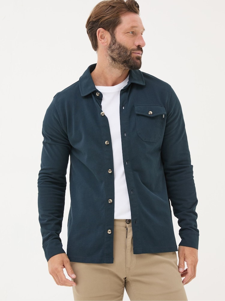 FatFace Navy Blue Long Sleeve Pique Shirt - Image 2 of 5