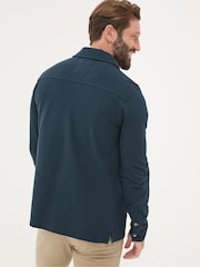 FatFace Navy Blue Long Sleeve Pique Shirt - Image 3 of 5