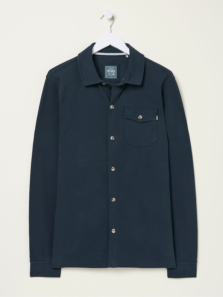 FatFace Navy Blue Long Sleeve Pique Shirt - Image 5 of 5
