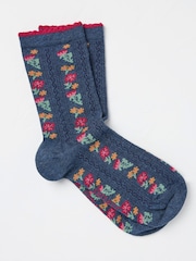 FatFace Blue Floral Womens Socks 1 Pack (size 4-7) - Image 1 of 2
