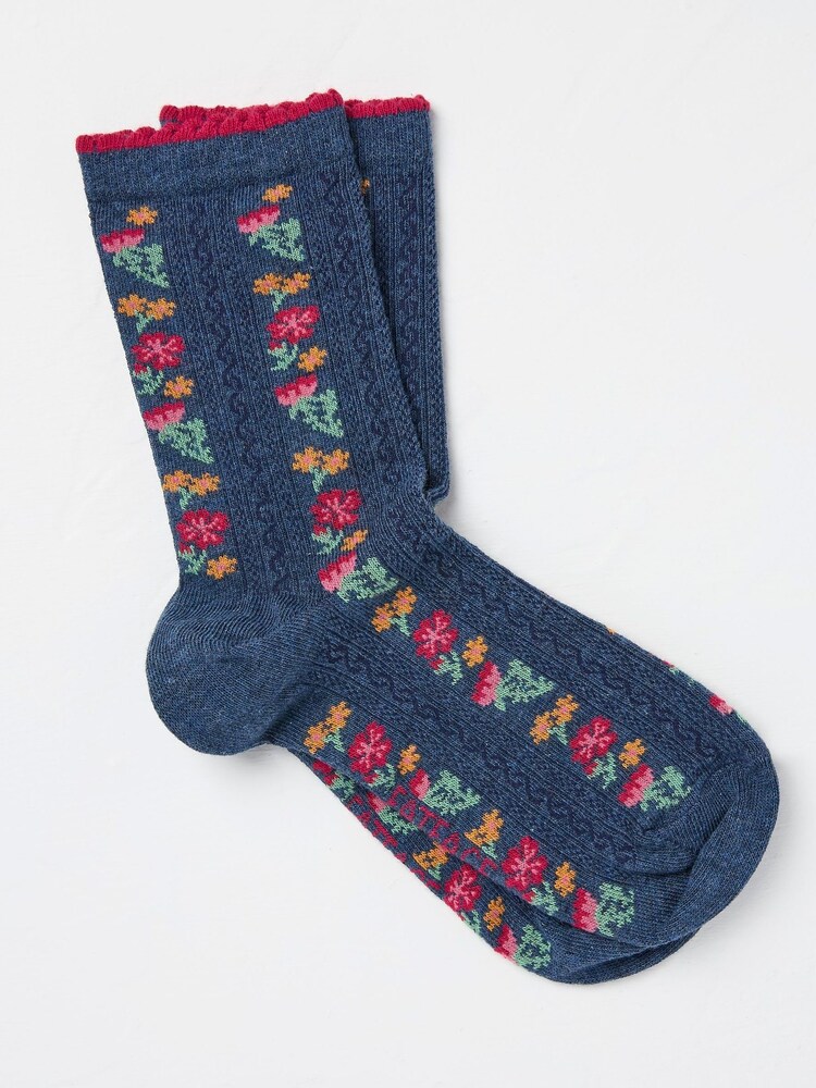 FatFace Blue Floral Womens Socks 1 Pack (size 4-7) - Image 1 of 2