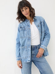 FatFace Drew Blue Denim Overshirt - Image 4 of 6