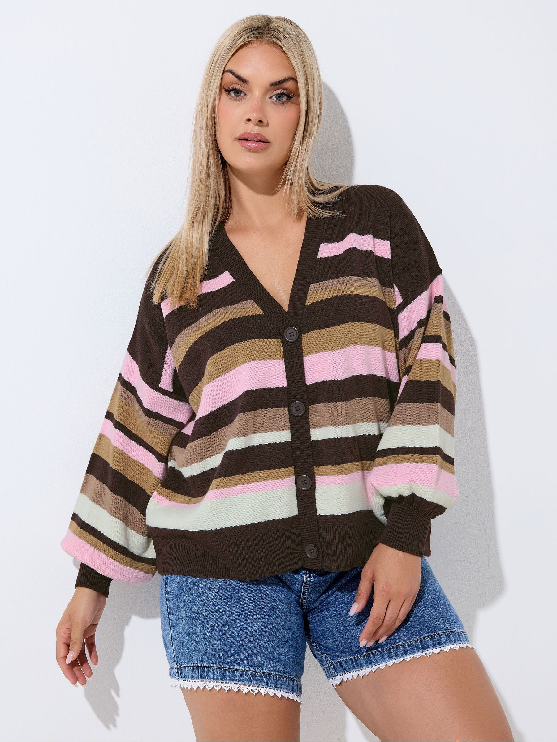 Yours Women's Stripe Cardigan Sweater in Chocolate | Size: 26-28 - Image 6
