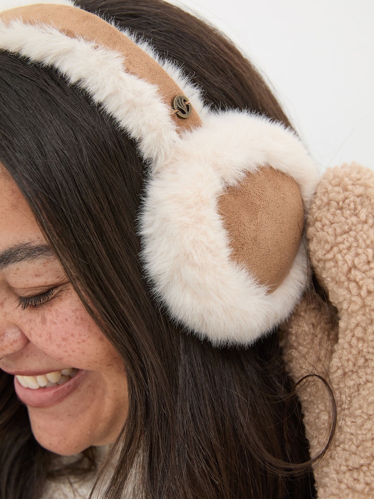 FatFace Brown Fluffy Earmuffs - Image 2 of 4