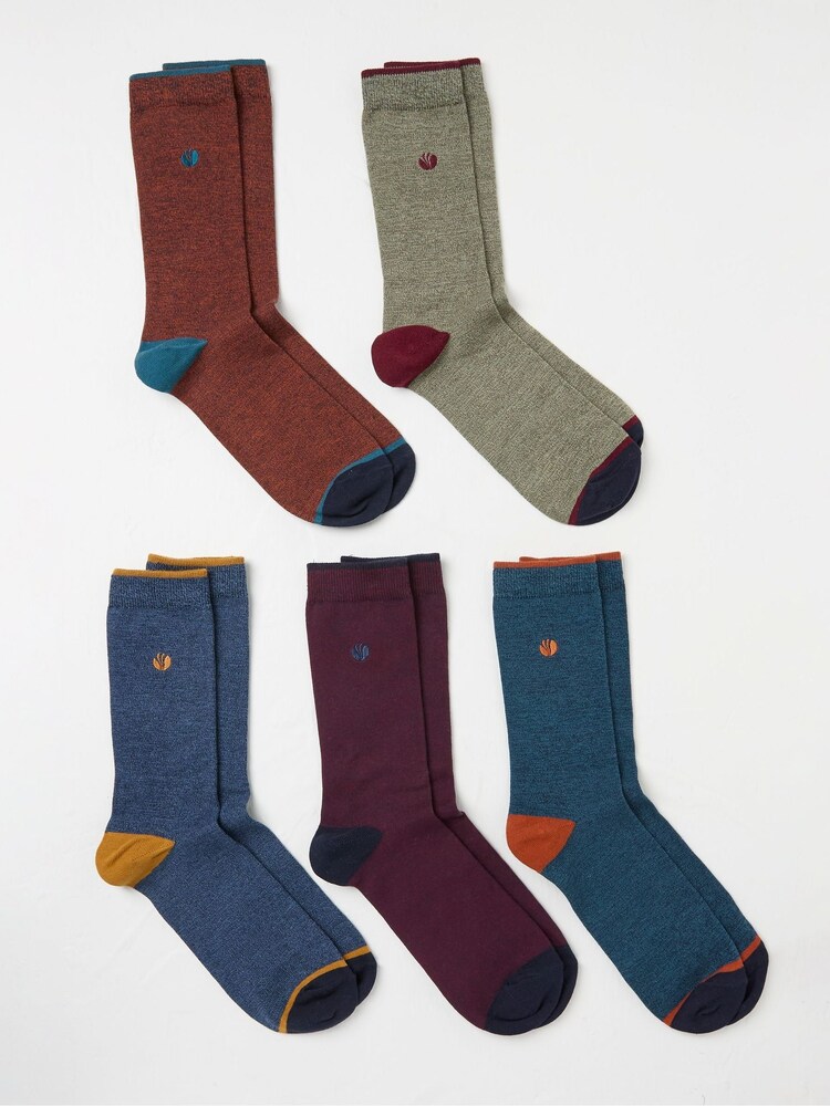 FatFace Muted Red/Blue 5 Pack Plain Socks - Image 2 of 2 FatFace Muted Red/Blue 5 Pack Plain Socks - Image 2 of 2