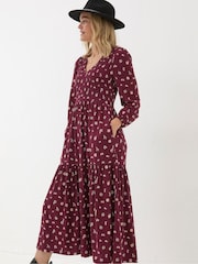 FatFace Danielle Dark Red Wild Ditsy Jersey Dress - Image 3 of 5