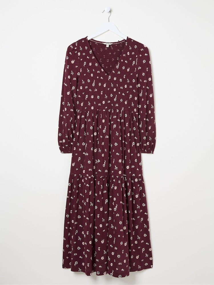 FatFace Danielle Dark Red Wild Ditsy Jersey Dress - Image 5 of 5