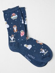 FatFace Blue Spa Dogs Womens Socks 1 Pack (size 4-7) - Image 1 of 2