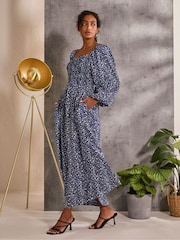 FatFace Lola Blue Mark Maker Midi Dress - Image 1 of 6