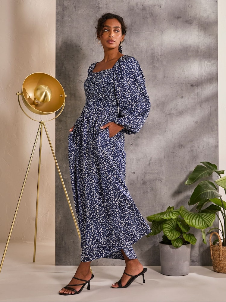 FatFace Lola Blue Mark Maker Midi Dress - Image 1 of 6