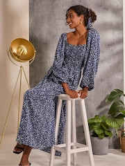 FatFace Lola Blue Mark Maker Midi Dress - Image 3 of 6