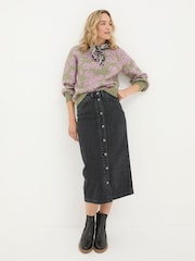 FatFace Darna Black Denim Midi Skirt - Image 3 of 5