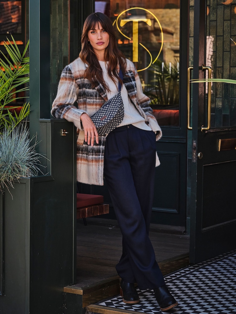 FatFace Navy Ginger Wide Leg Drape Trousers - Image 1 of 7