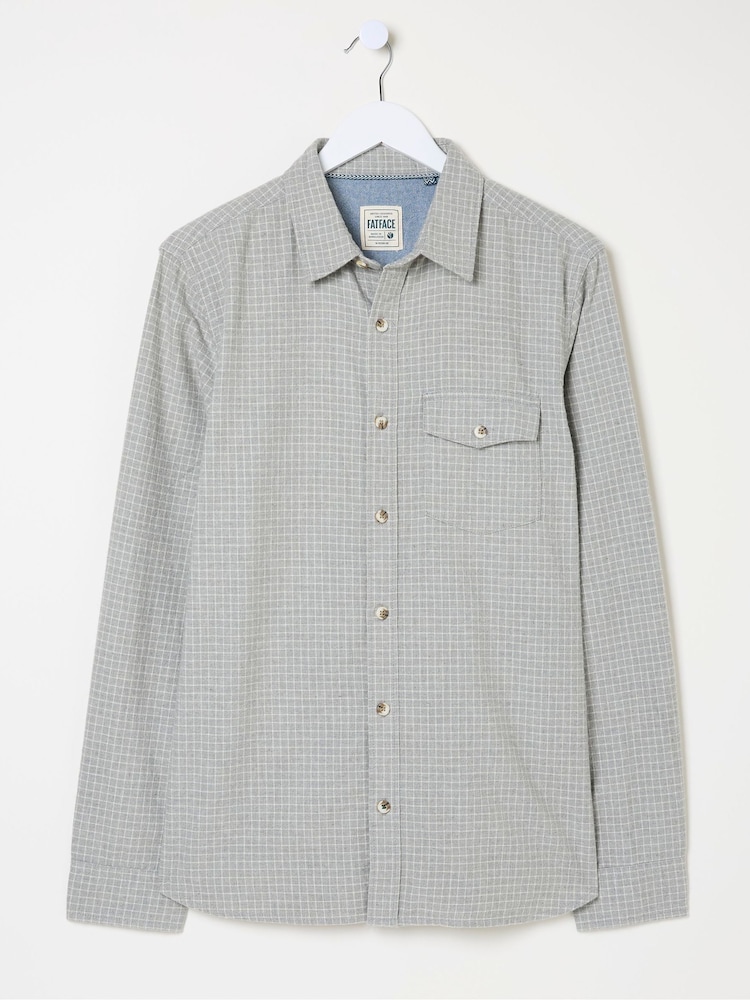FatFace Grey Long Sleeve Grantham Grid Check 100% Cotton Shirt - Image 6 of 6
