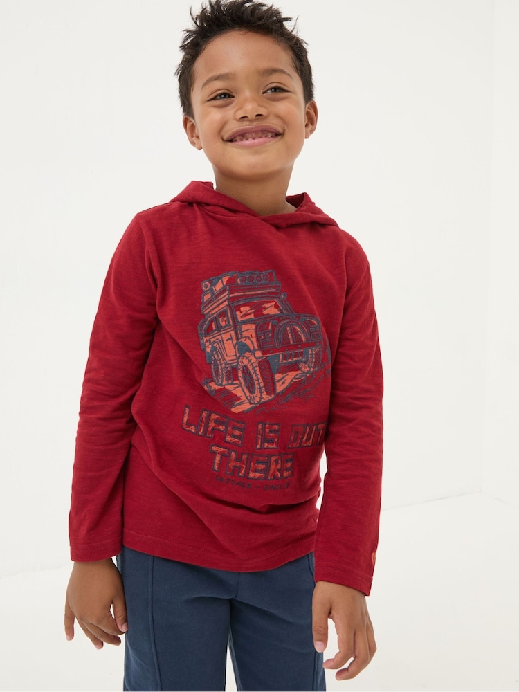 FatFace Red Hooded Graphic Long-Sleeve T-Shirt - Image 1 of 6