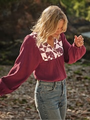 FatFace Helena Dark Red Patchwork Blouse - Image 1 of 7