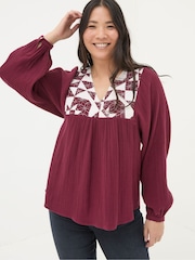 FatFace Helena Dark Red Patchwork Blouse - Image 2 of 7