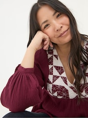 FatFace Helena Dark Red Patchwork Blouse - Image 5 of 7