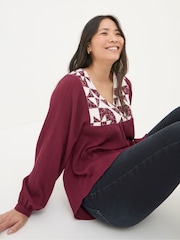 FatFace Helena Dark Red Patchwork Blouse - Image 6 of 7