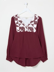 FatFace Helena Dark Red Patchwork Blouse - Image 7 of 7