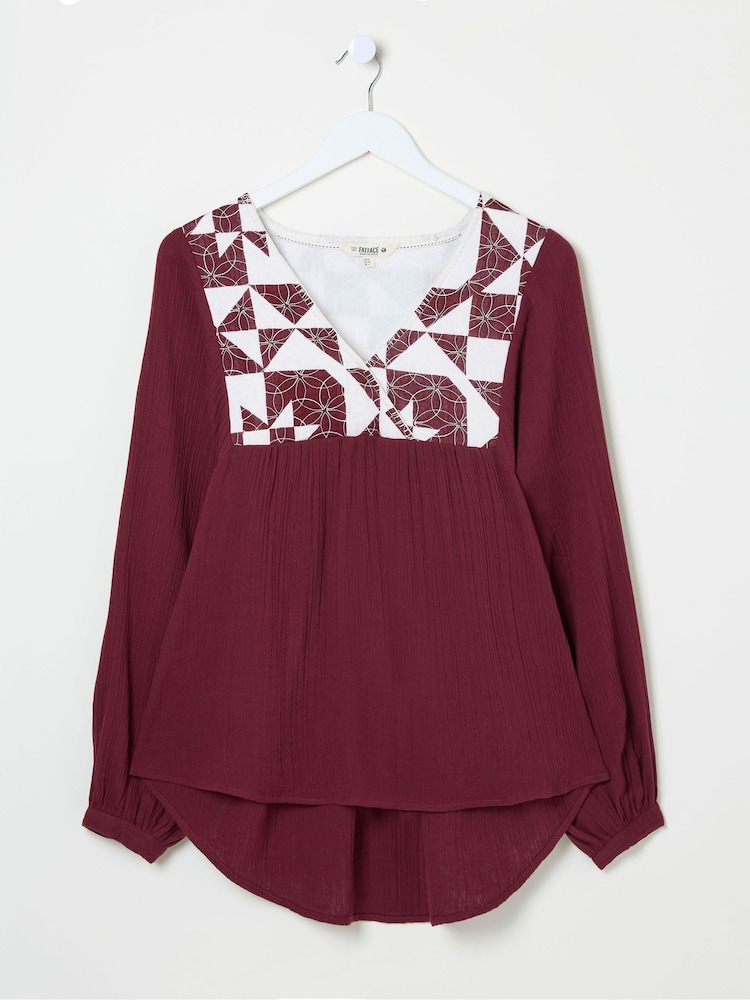 FatFace Helena Dark Red Patchwork Blouse - Image 7 of 7