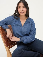 FatFace Pacey Vintage Blue Denim Blouse - Image 1 of 5