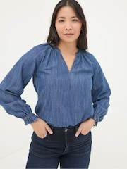 FatFace Pacey Vintage Blue Denim Blouse - Image 2 of 5
