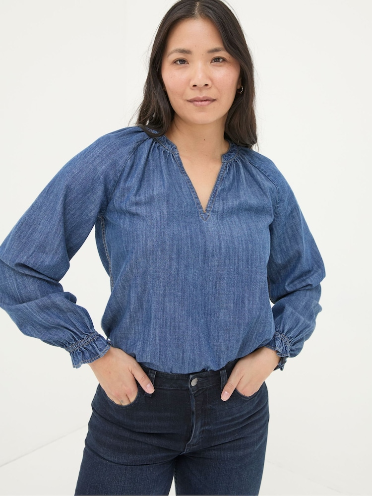 FatFace Pacey Vintage Blue Denim Blouse - Image 2 of 5