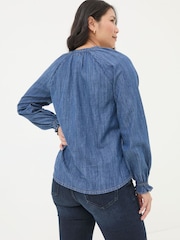 FatFace Pacey Vintage Blue Denim Blouse - Image 3 of 5