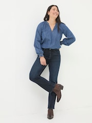 FatFace Pacey Vintage Blue Denim Blouse - Image 4 of 5