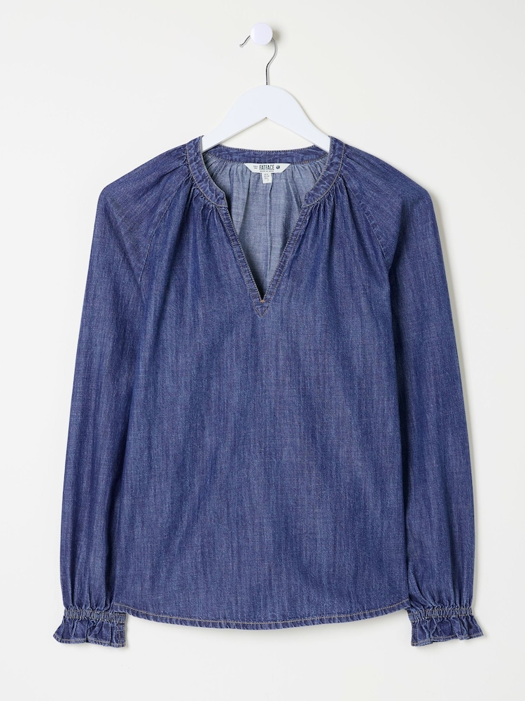 FatFace Pacey Vintage Blue Denim Blouse - Image 5 of 5