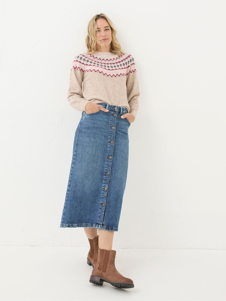 FatFace Darna Blue Denim Midi Skirt - Image 2 of 6