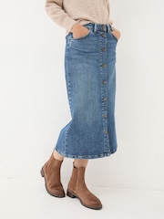 FatFace Darna Blue Denim Midi Skirt - Image 4 of 6