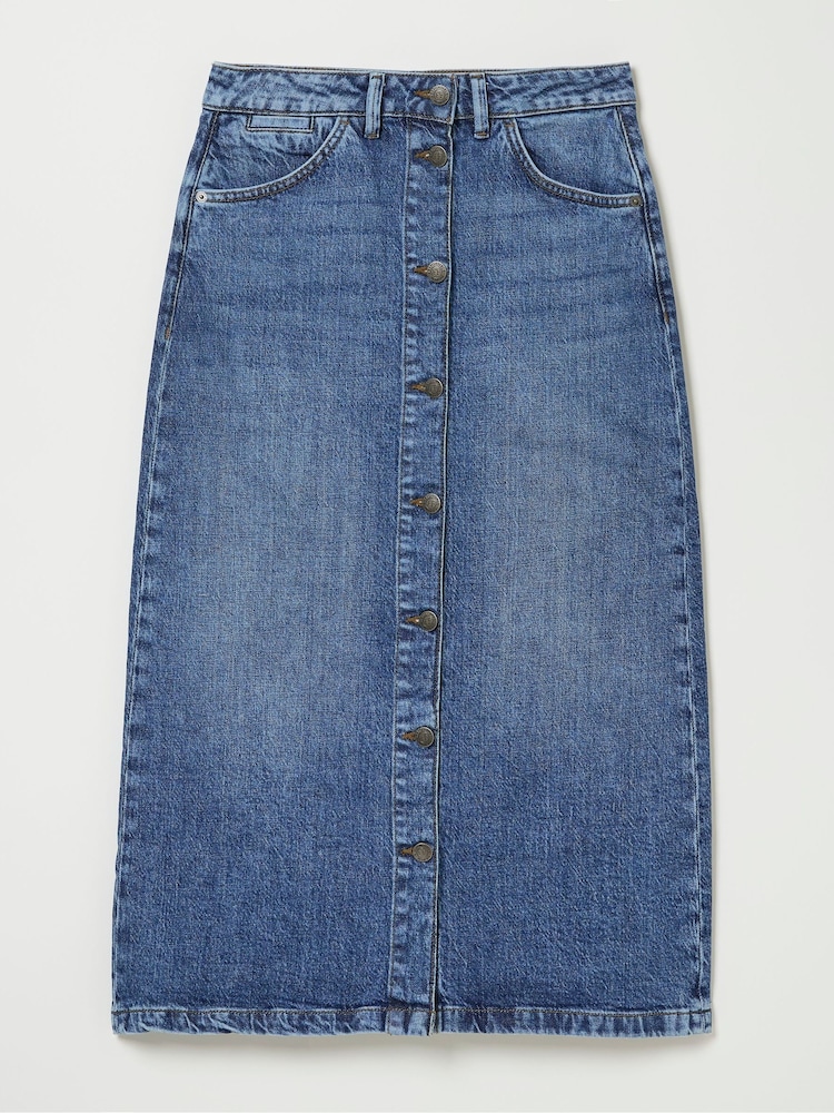 FatFace Darna Blue Denim Midi Skirt - Image 6 of 6