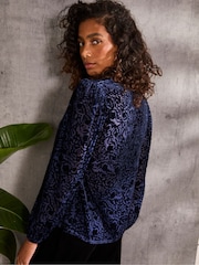 FatFace Joelle Blue Burnout Blouse - Image 2 of 6
