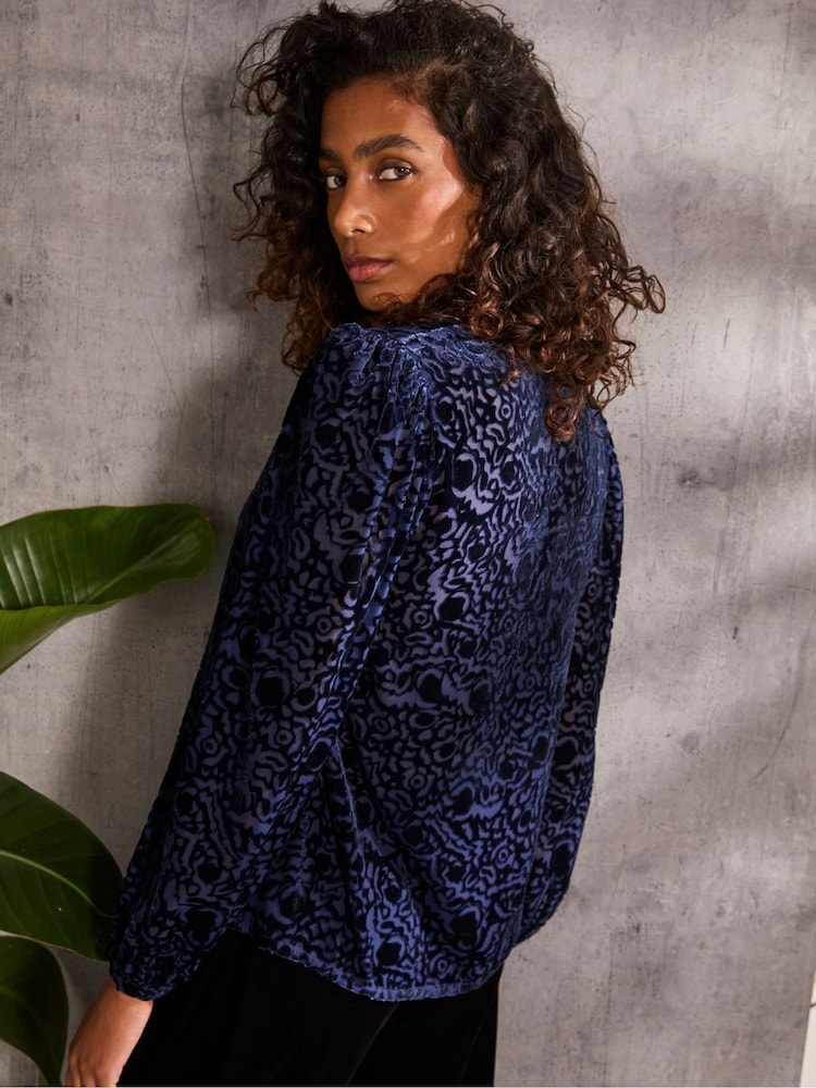 FatFace Joelle Blue Burnout Blouse - Image 2 of 6