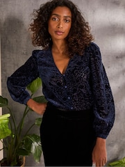 FatFace Joelle Blue Burnout Blouse - Image 3 of 6
