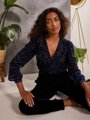 FatFace Joelle Blue Burnout Blouse - Image 4 of 6