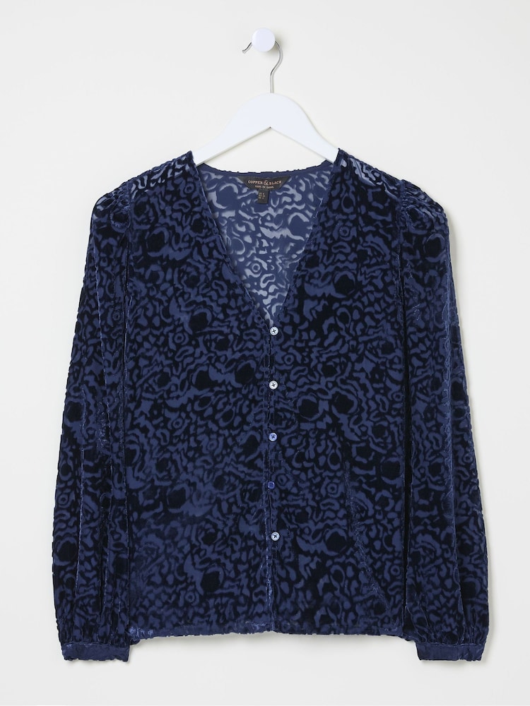 FatFace Joelle Blue Burnout Blouse - Image 6 of 6