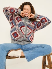 FatFace Multi Erin Knitted Zip Through Cardigan - Image 1 of 6