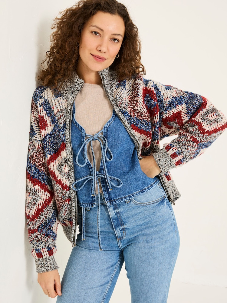FatFace Multi Erin Knitted Zip Through Cardigan - Image 2 of 6