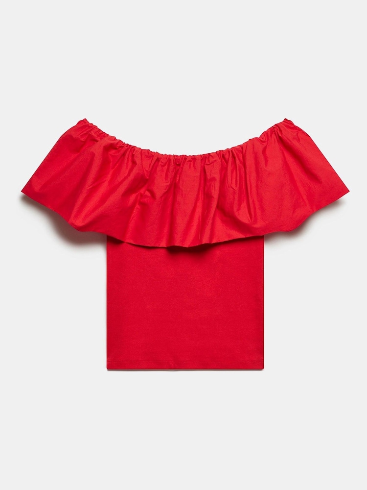 Mint Velvet Red Cotton Bardot Top - Image 4 of 4