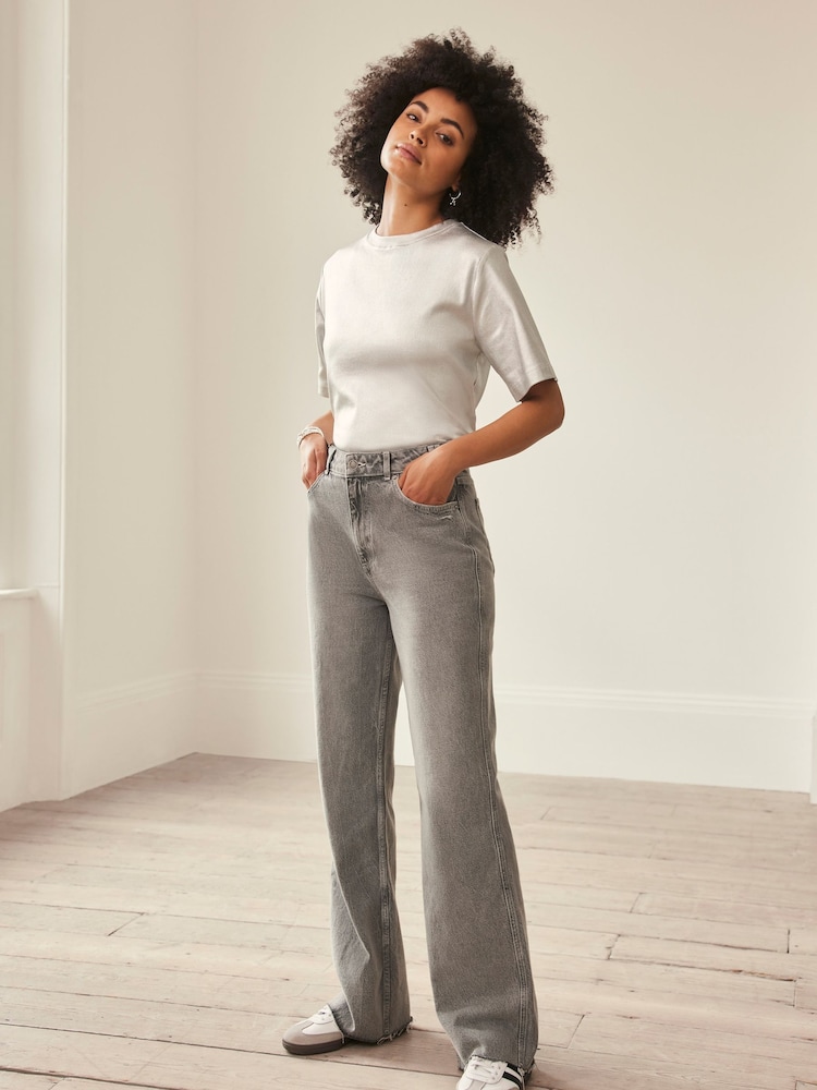 Mint Velvet Silver Metallic Ultimate T-Shirt - Image 1 of 4
